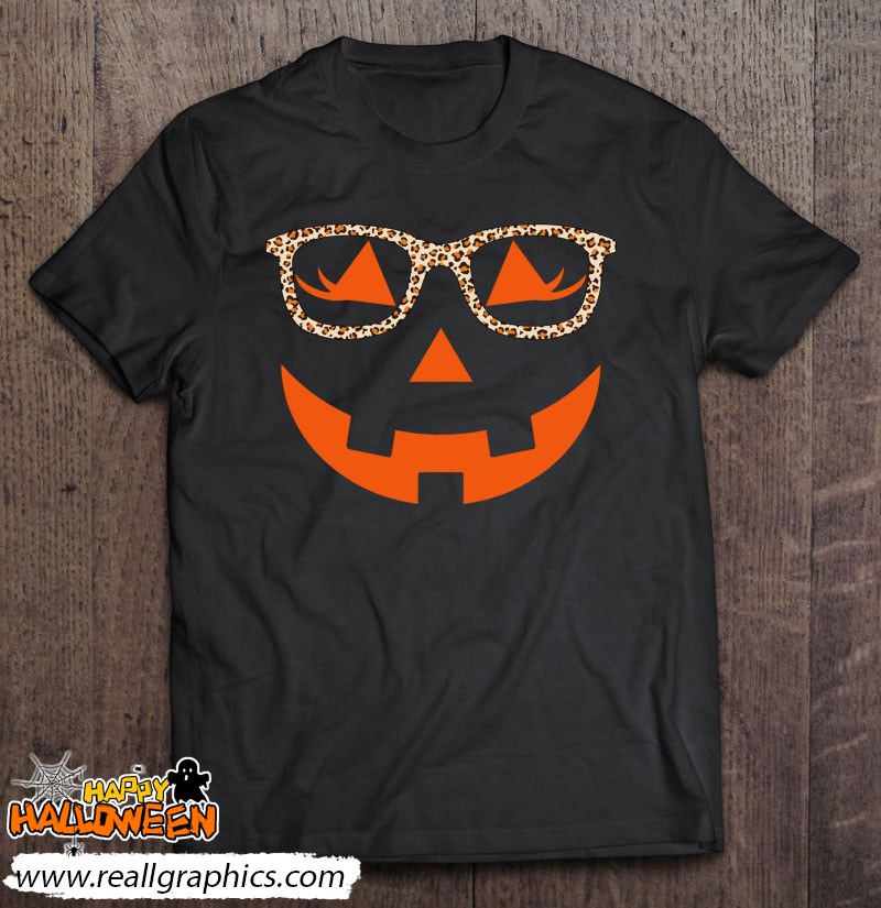 Jack O Lantern With Glasses Shirt Women Halloween Leopard Shirt