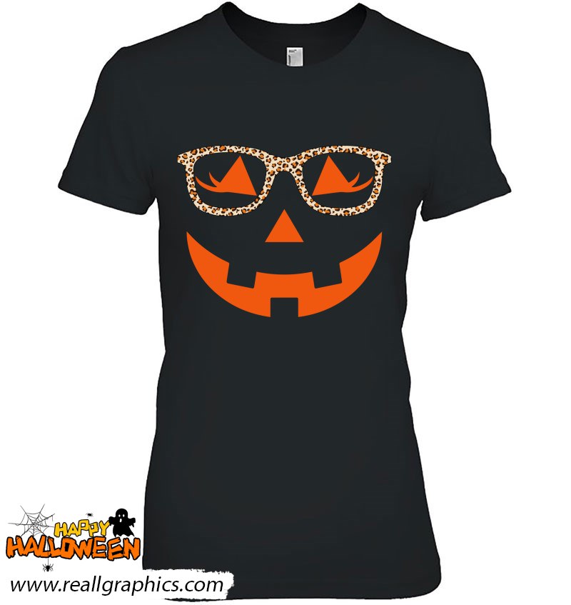 Jack O Lantern With Glasses Shirt Women Halloween Leopard Shirt