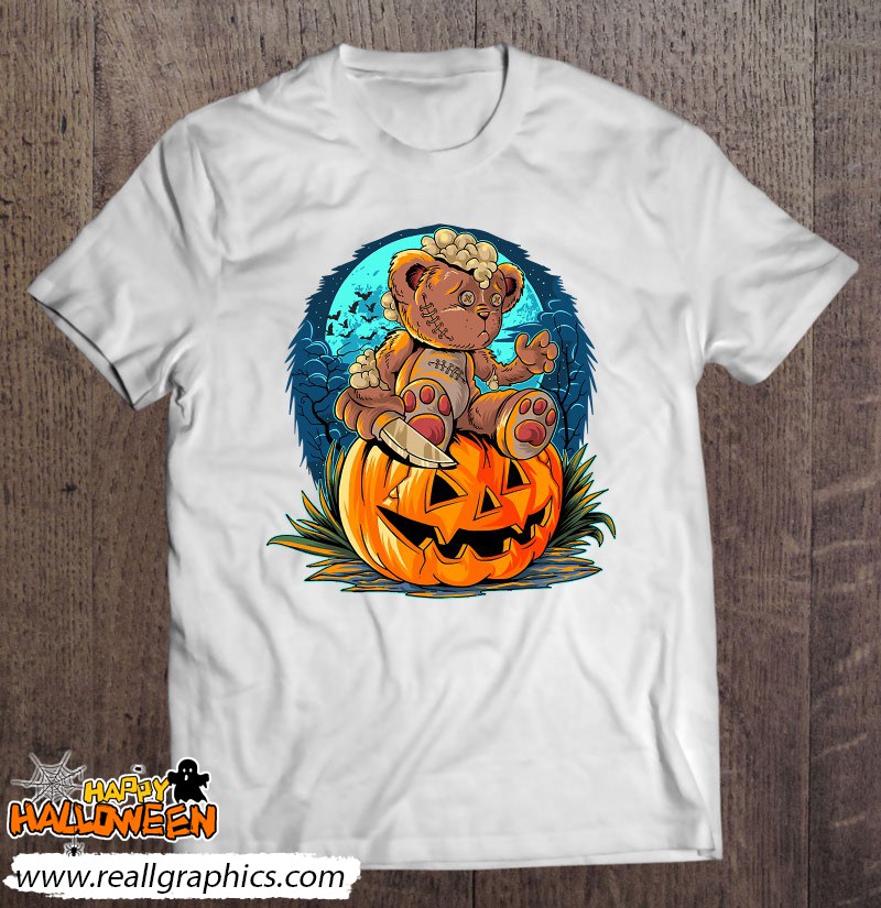 Killer Teddy Bear Lazy Halloween Pumpkin Scary Monster Shirt