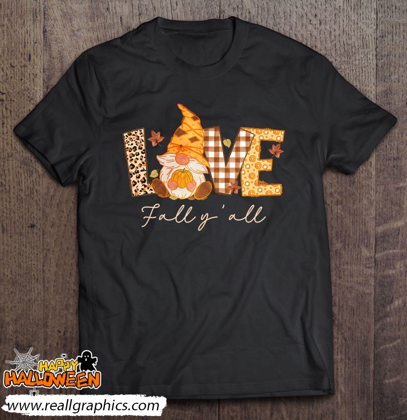 Leopard Love Fall Y'all Gnome Pumpkin Cool For Halloween Shirt