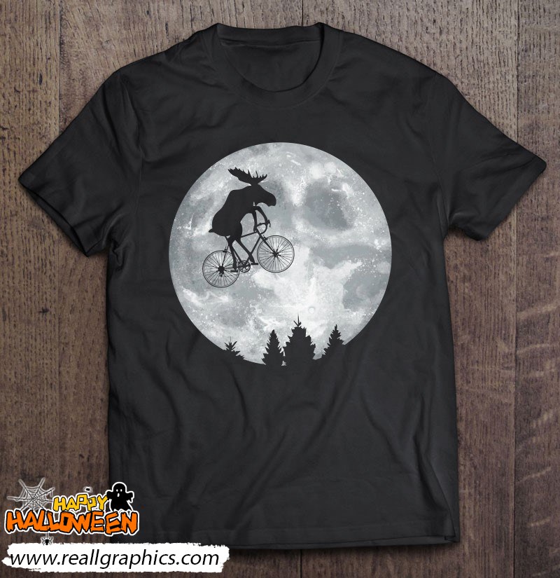 Moose Riding Moon Bike Halloween Lunar Cycling Elk Shirt