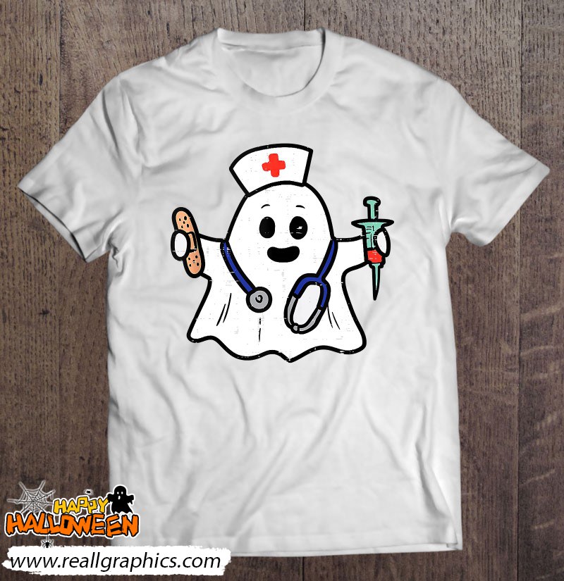 Nurse Ghost Scrub Top Halloween Costume For Nurses Women Rn Shirt