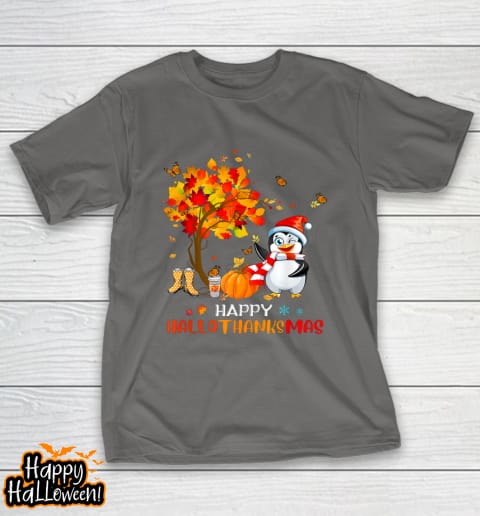 penguin halloween and merry christmas happy hallothanksmas funny t shirt 1077 fs11yv