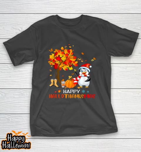 penguin halloween and merry christmas happy hallothanksmas funny t shirt 39 iypq2j