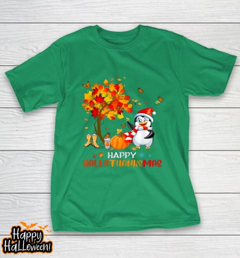penguin halloween and merry christmas happy hallothanksmas funny t shirt 667 kikmyj