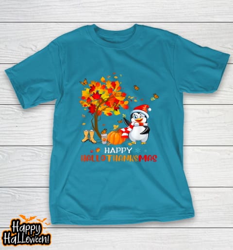 penguin halloween and merry christmas happy hallothanksmas funny t shirt 955 cxyqgt
