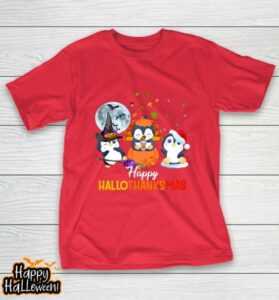 penguin halloween and merry christmas happy hallothanksmas t shirt 1144 py3rxw