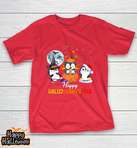 Penguin Halloween And Merry Christmas Happy Hallothanksmas Shirt