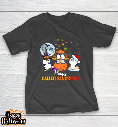 penguin halloween and merry christmas happy hallothanksmas t shirt 38 t4mufq