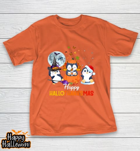 penguin halloween and merry christmas happy hallothanksmas t shirt 519 fst770