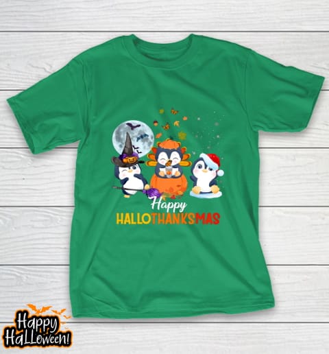 penguin halloween and merry christmas happy hallothanksmas t shirt 666 ov3ou6