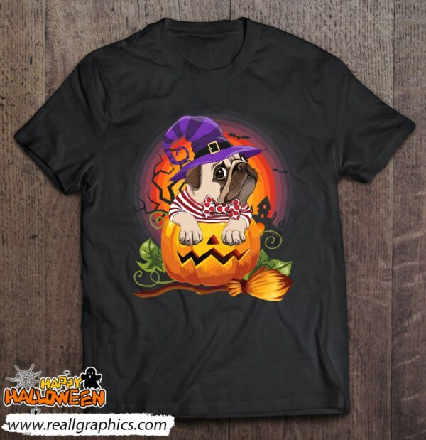 pug witch pumpkin halloween dog lover costume shirt 756 hgfzk