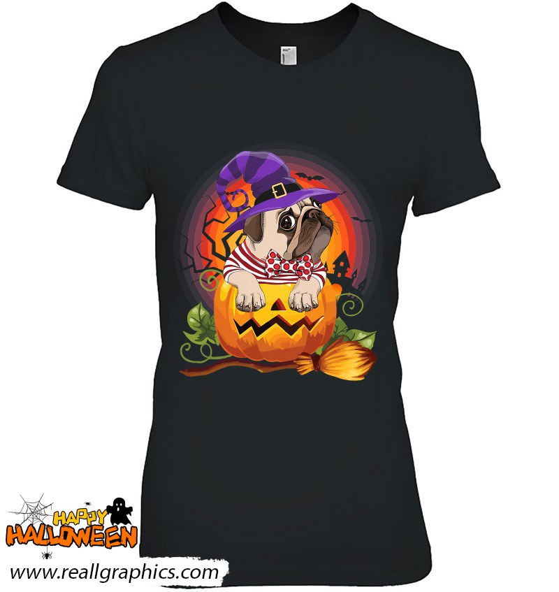 Pug Witch Pumpkin Halloween Dog Lover Costume Shirt