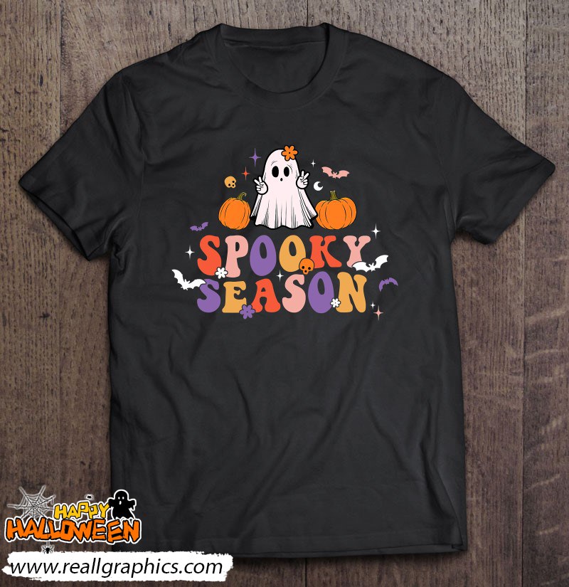Retro Groovy Spooky Season Floral Ghost Hippie Halloween Shirt