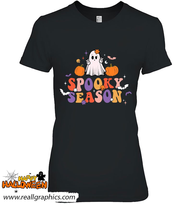 Retro Groovy Spooky Season Floral Ghost Hippie Halloween Shirt