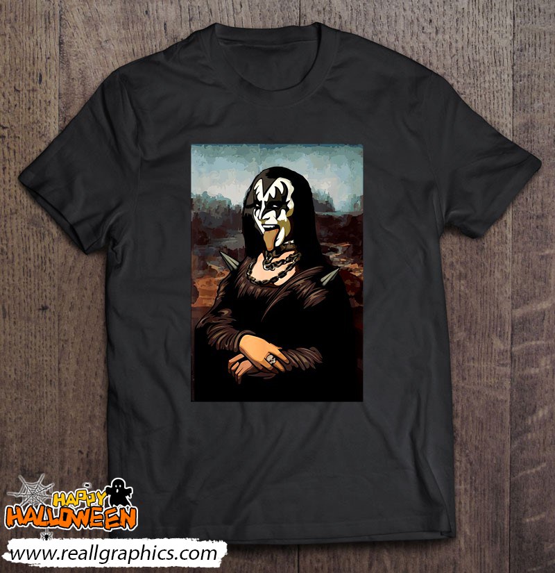 Rock N Roll Band Kiss Halloween Mona Lisa Painting Shirt