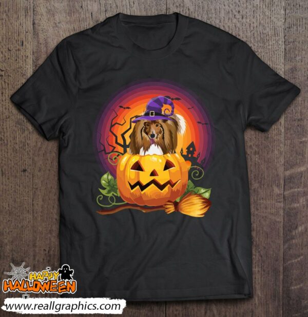 shetland sheepdog witch pumpkin halloween dog lover costume shirt 776 myvsf