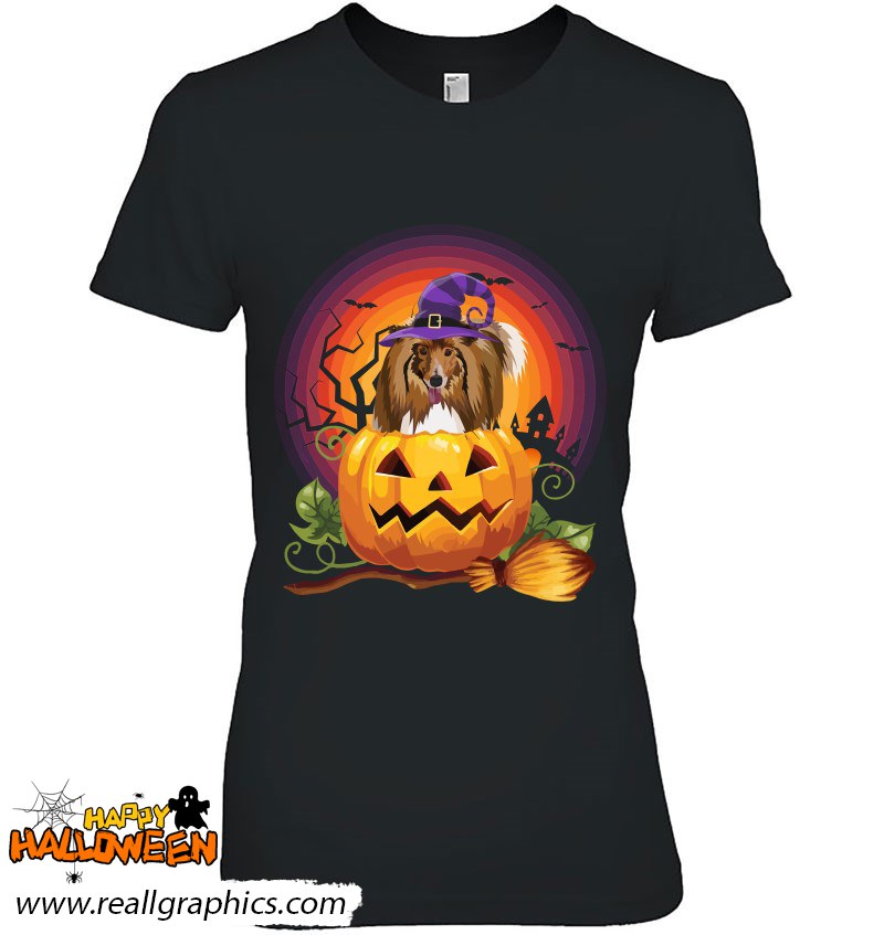 Shetland Sheepdog Witch Pumpkin Halloween Dog Lover Costume Shirt