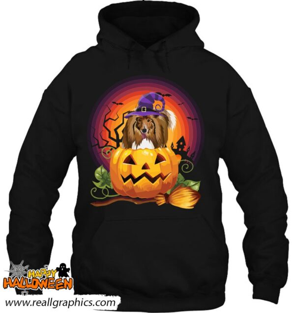 shetland sheepdog witch pumpkin halloween dog lover costume shirt 778 jd0mv