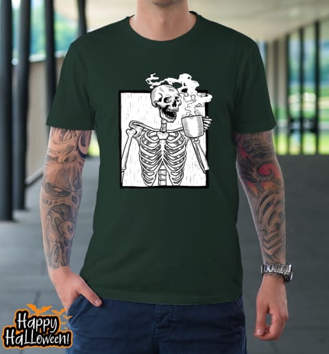 skeleton drinking coffee shirt death drinking coffee skull halloween t shirt 354 hvdrqz