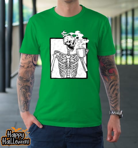 skeleton drinking coffee shirt death drinking coffee skull halloween t shirt 649 zlyowd