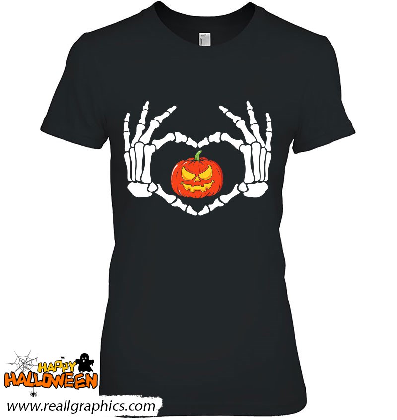 Skeleton Hand With Love Pumpkin Trick Or Treat Halloween Shirt
