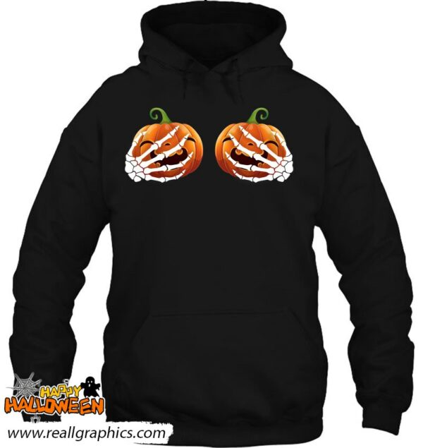 skeleton hands holding pumpkins boobs happy halloween shirt 1130 rszs1