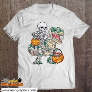 skeleton riding mummy dinosaur t rex halloween funny pumpkin shirt 1315 7xxlS