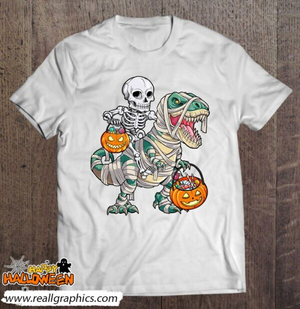skeleton riding mummy dinosaur t rex halloween funny pumpkin shirt 1315 7xxls