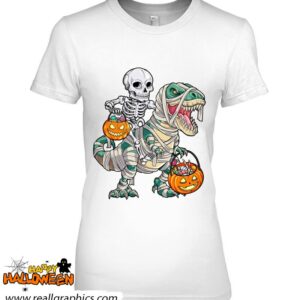 skeleton riding mummy dinosaur t rex halloween funny pumpkin shirt 1316 P71jU