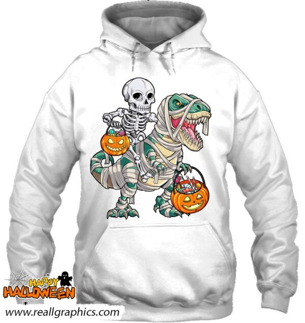 skeleton riding mummy dinosaur t rex halloween funny pumpkin shirt 1317 67ett