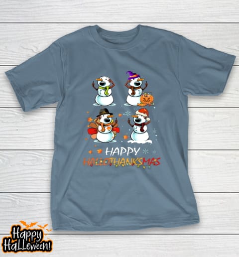 snowman halloween and merry christmas happy hallothanksmas t shirt 792 vtk1a9