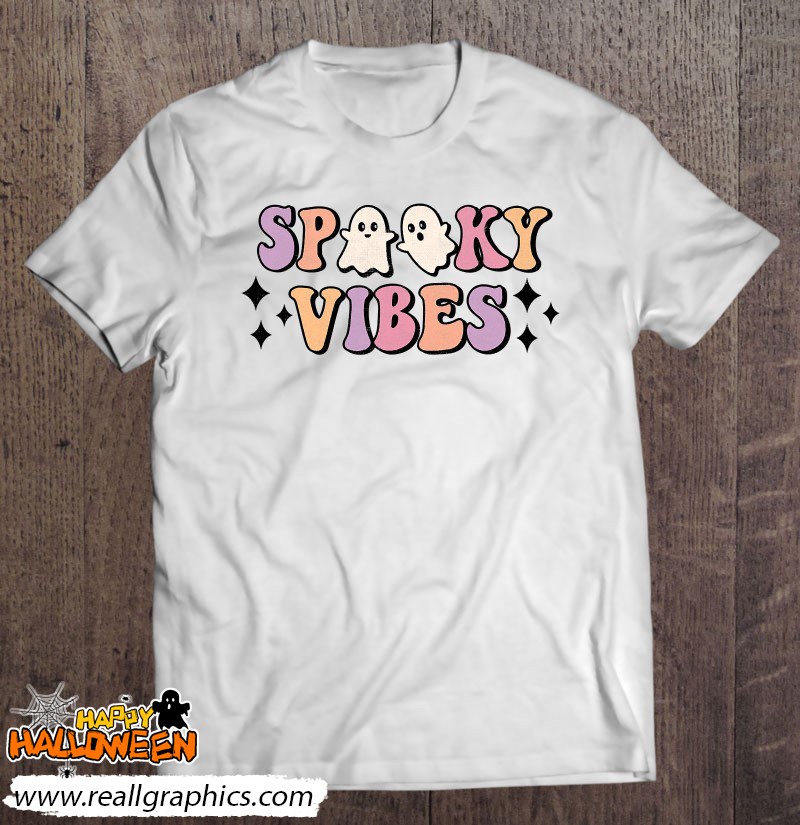 Spooky Vibes Retro Groovy Halloween Trick Or Treat Ghost Shirt