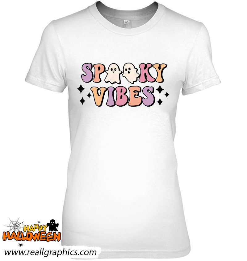 Spooky Vibes Retro Groovy Halloween Trick Or Treat Ghost Shirt