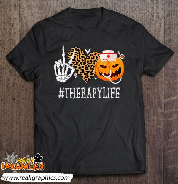 therapy peace love pumpkin funny halloween leopard shirt 864 8uugl
