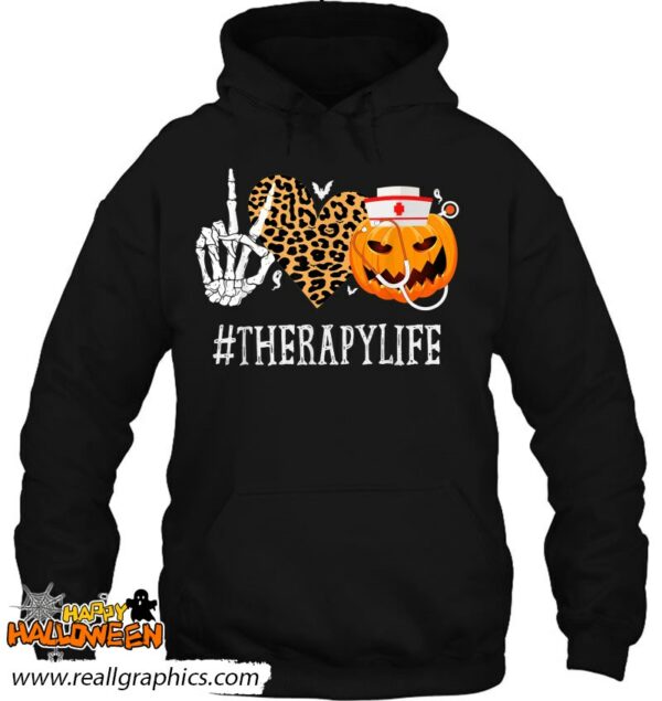 therapy peace love pumpkin funny halloween leopard shirt 866 kjizk