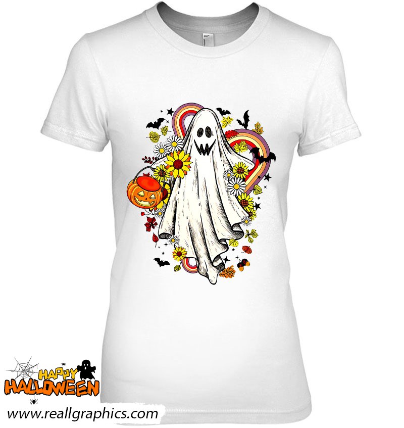 Vintage Floral Ghost Cute Halloween Boo Funny Groovy Graphic Shirt