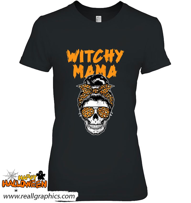Witchy Mama Lazy Halloween Costume Funny Messy Bun Skull Shirt