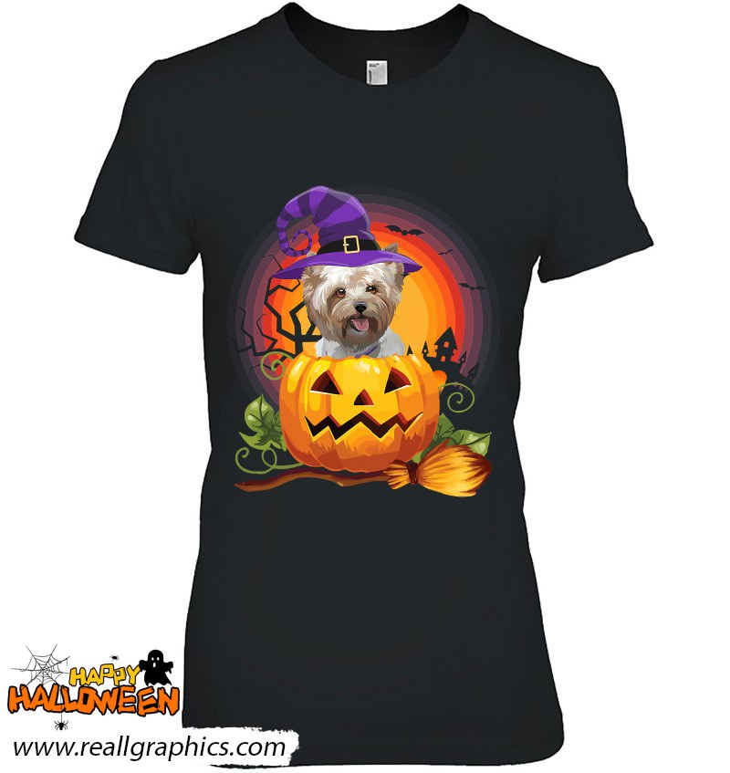 Yorkie Witch Pumpkin Halloween Dog Lover Costume Shirt