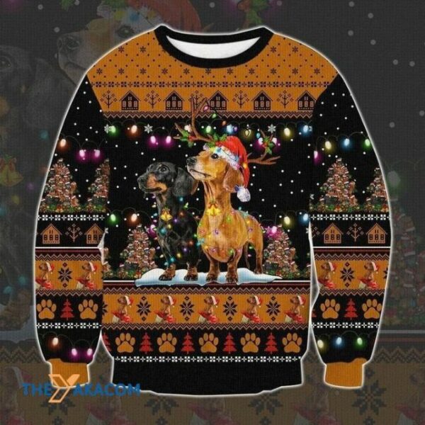 brown dachshund christmas ugly 3d sweater 1 tygbvw