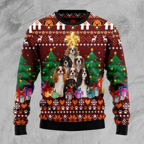 cavalier king charles spaniel pine tree ugly christmas sweatshirt sweater 1 jxr1ey