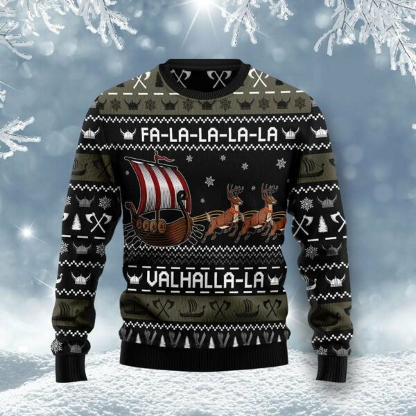 fa la la valhalla viking ugly christmas sweatshirt sweater 1 gq47o3