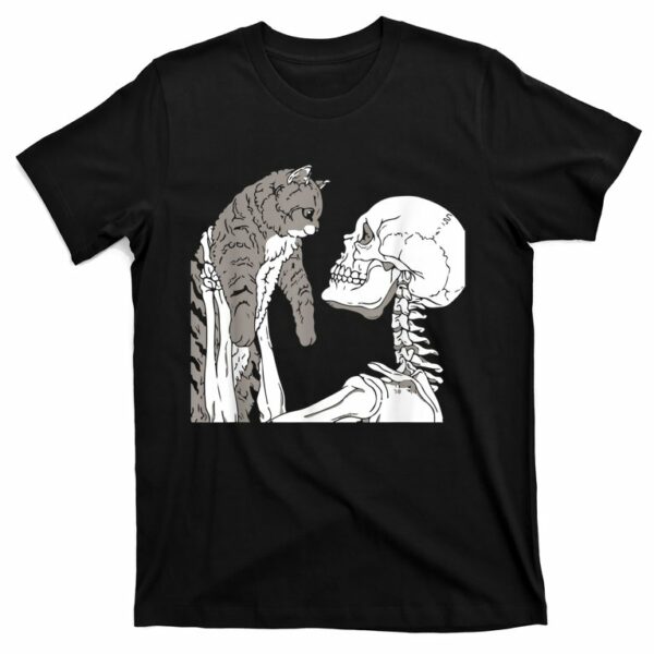 funny skeleton holding a cat skull t shirt 1 z6kuto