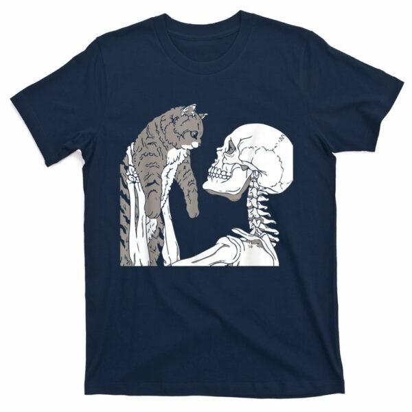 funny skeleton holding a cat skull t shirt 5 pj59au