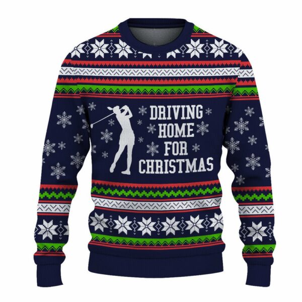 golf driving home for christmas navy ugly christmas sweatshirt sweater 2 wqnjw4