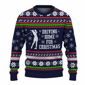 golf driving home for christmas navy v2 ugly ugly christmas sweatshirt sweater 2 txo8im
