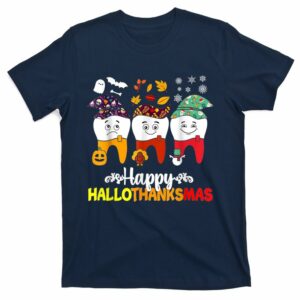 happy hallothanksmas dental halloween thanksgiving christmas t shirt 5 qgzawt