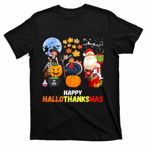 happy hallothanksmas funny halloween thanksgiving christmas t shirt 1 gnfpvc