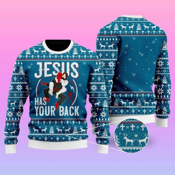 jesus has your back jiu jitsu ugly christmas sweatshirt sweater 1 u9mc62