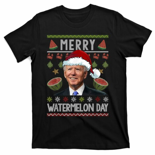 merry watermelon day santa joe biden ugly christmas t shirt 1 gvdq5q